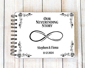 Customized Wedding Guestbook, Neverending Story Guest Book, Wood Wedding Guestbook, Advice Book, Romantic Wedding, Vow Book Anniversary Gift