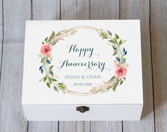 Floral Anniversary Box, Personalised box, Memory box, Keepsake Box, Birthday box, Wooden Card Chest, Custom Card Box, Card Holder