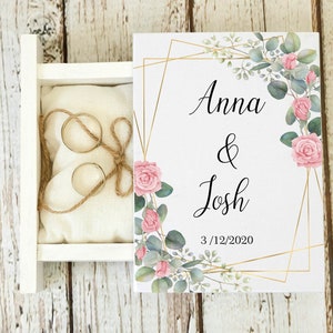 Personalized wedding ring box, Roses wedding box, Ring Bearer Box, Gold Geometric frame wedding box, Proposal box, Ring Holder, Book box
