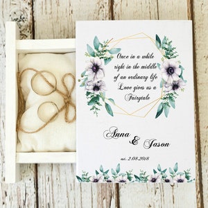 Wedding ring box, Eucalyptus wedding box, White ring bearer box, Personalized ring box, Floral Wreath box, Engagement box, Book ring box