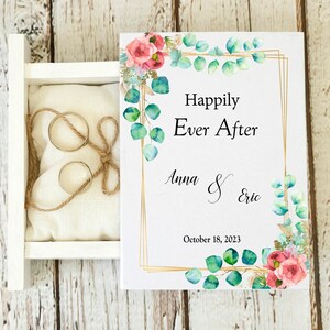 Wedding ring box, Eucalyptus greenery wedding box, Happily Ever After, Personalized Ring Bearer Box, White Proposal box, Wooden Ring Holder