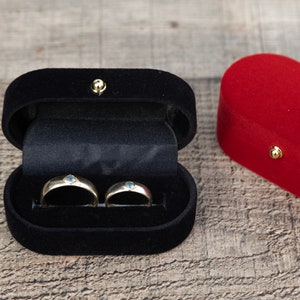 Black Velvet Wedding Ring Box – Double Ring Holder, Luxury Ring Bearer Box, Red or Black Velvet Ring Box for Engagement or Ceremony