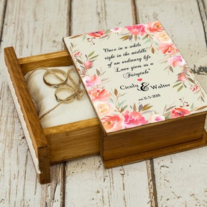 Personalized wedding box Custom Boho Wedding Ring Box Summer ring bearer box White wedding box Floral ring box Engagement book box