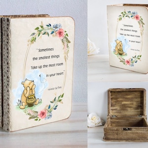 Winnie The Pooh wooden box, Personalised Baby shower box, Custom quote wooden box, New baby keepsake, Memory box, Wooden Chest, Book box
