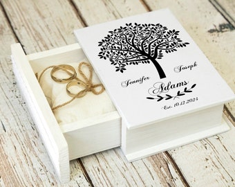 Personalized ring box Rustic ring bearer box Wedding ring box, Tree of Life Wedding box, White wedding box, Engagement box, Custom ring Box