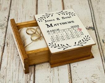 Save the Date Wedding Ring Box, Ring Bearer Box, Calendar Wedding Box, Personalized Wedding Box, Ring Pillow, Custom Ring Holder, Book box