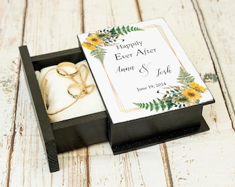 Personalized Wedding Box, Sunflowers Wedding Ring Box, Rustic Ring Bearer Box, Book box, Custom Keepsake box, Proposal box, Еngagement box