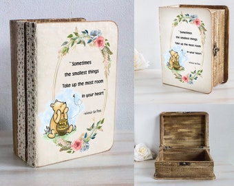 Winnie The Pooh wooden box, Personalised Baby shower box, Custom quote wooden box, New baby keepsake, Memory box, Wooden Chest, Book box