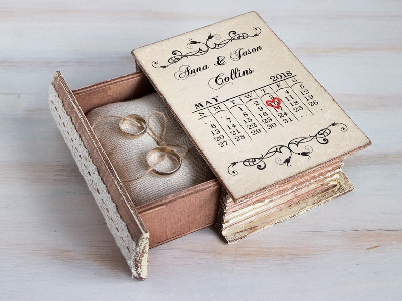Wedding Ring Box Save the Date Ring Bearer Box Calendar Etsy