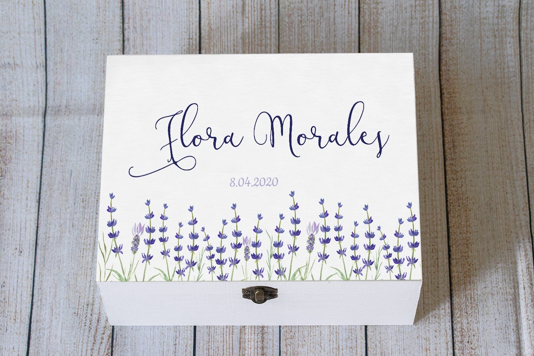 Personalized Floral Keepsake Box: Custom Wooden Memory Chest, Lavender ...