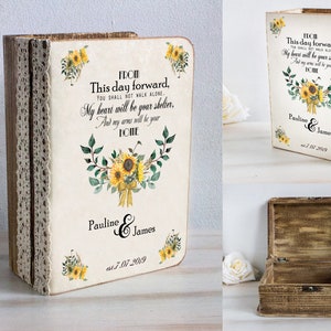 Caja de recuerdos de boda personalizada, caja de tarjetas con girasoles, caja de tarjetas de boda pequeña, regalo de aniversario, regalo de boda para pareja, caja de libro