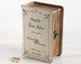 Personalized Rustic Book Ring Box: Wedding Ring Bearer, Happily Ever After