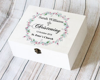 Personalized Christening Keepsake Box: Baby Girl Memory Box