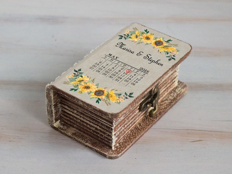 Wedding ring box Sunflowers Ring Bearer Box Personalized image 0