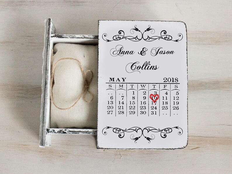 Wedding Ring Box Save the Date Ring Bearer Box Calendar Etsy