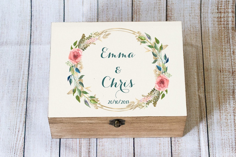 Personalized Floral Wedding Card Box: Wooden Keepsake Memory Box - Etsy