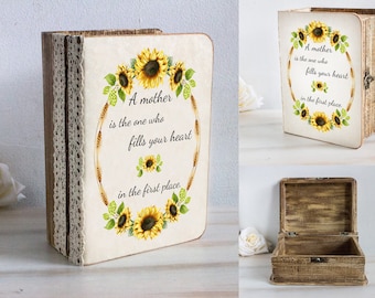 Cita personalizada para mamá, Caja de recuerdos de madre a hija, Caja de regalo del Día de la Madre, Caja de recuerdos, Caja de libros de madera, Regalo de Navidad o Cumpleaños