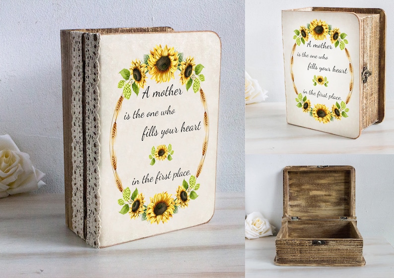 Custom quote For Mom, Memory box from mother to daughter, Mother's Day gift box, keepsake box, Wooden Book Box, Christmas or Birthday gift image 1