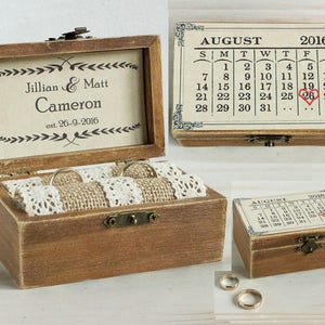 Wedding Ring Box Personalized Wedding Box Custom Ring Bearer Box Save the Date Calendar ring box Wedding Holder Keepsake Box image 1