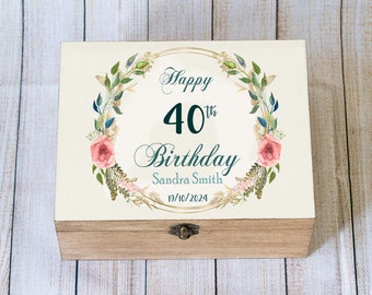 Happy 40th Birthday Keepsake Box, Personalised Memory Box, Custom Birthday box, Wooden Keepsake Box, Wooden Chest, Birthday gift, Card box