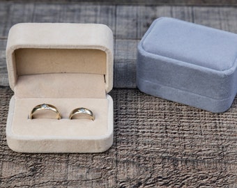 Velvet wedding box, Double Ring Box, Wedding ring box, Velvet ring bearer box, Luxury Ring Bearer box, Ring holder Beige Velvet Box Grey box