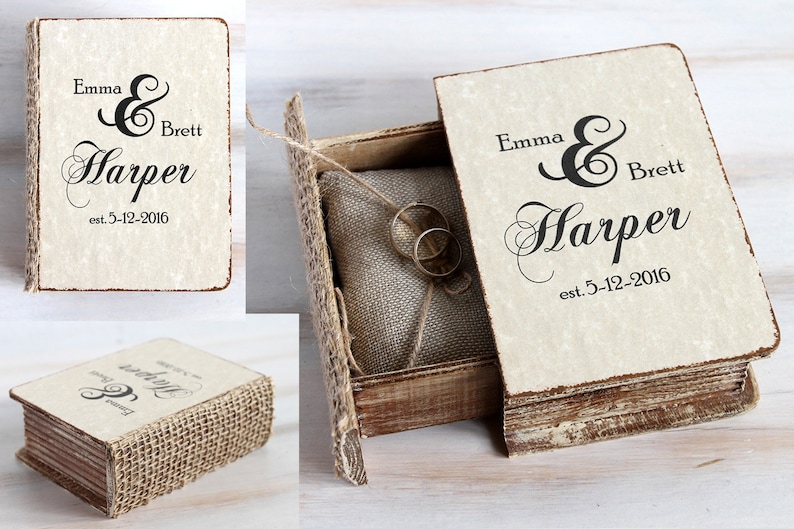 Wedding ring box, Personalized wedding box, Rustic ring bearer box, Engagement box, Ring pillow, Ivory Ring holder, Custom ring box Proposal image 1