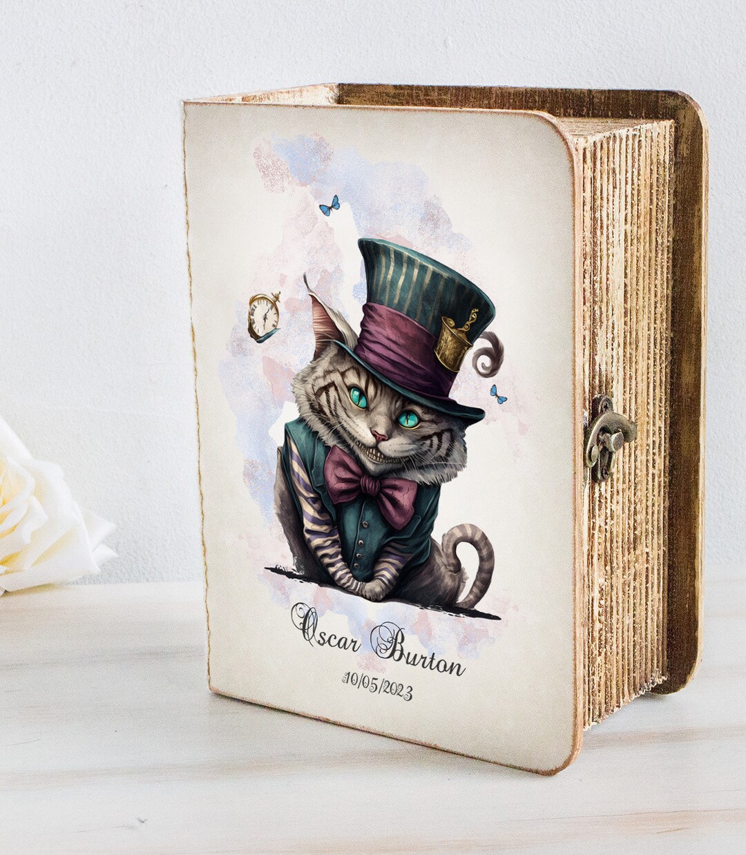 Personalized Cheshire Cat Keepsake Box: Alice in Wonderland Memory Box ...