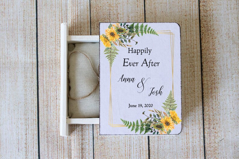 Rustic Ring Bearer Box Fall wedding Personalized Wedding Box Custom Keepsak ring box Proposal \u0415ngagement box Sunflowers Wedding Ring Box