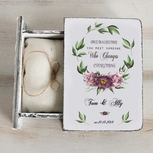Wedding box with floral, Ring bearer box, Wedding Ring Box, Personalized ring box, Еngagement box, Custom quote ring box, Floral Wreath box