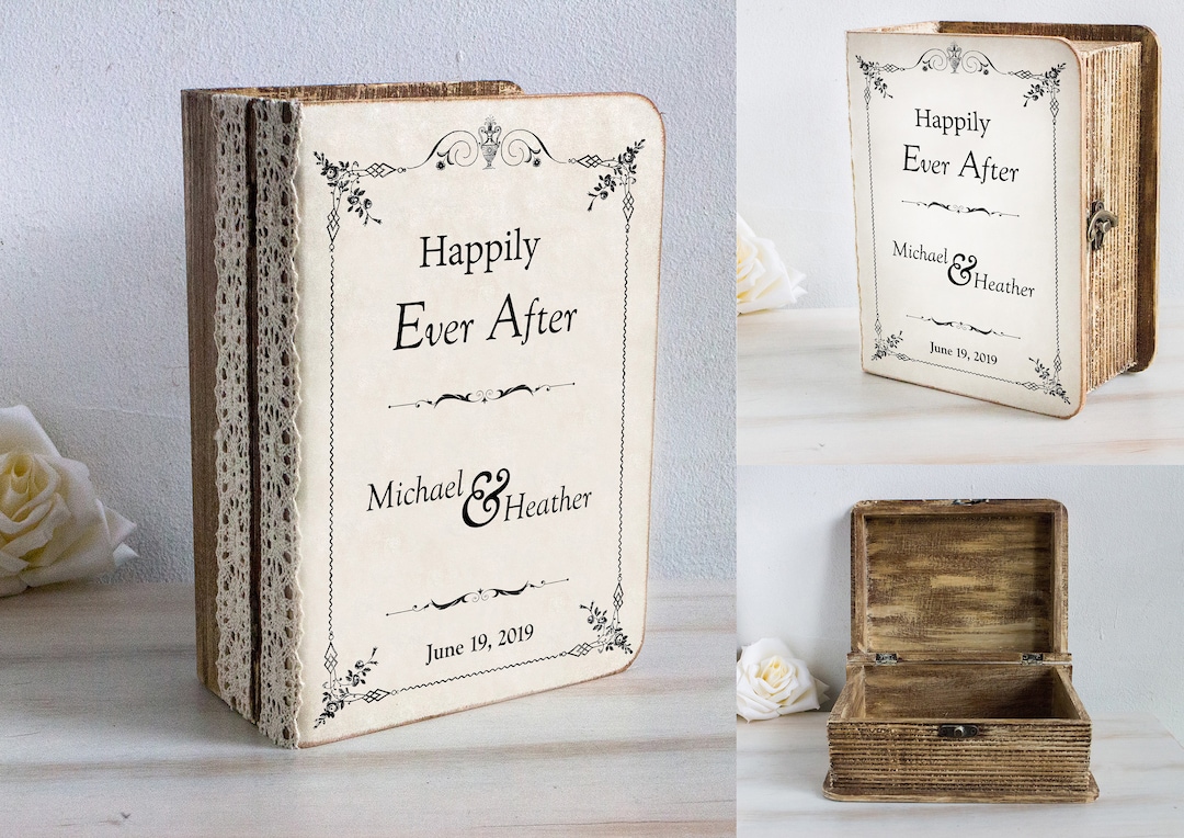 Personalized Wooden Wedding Card Box: Book Keepsake Box - Etsy