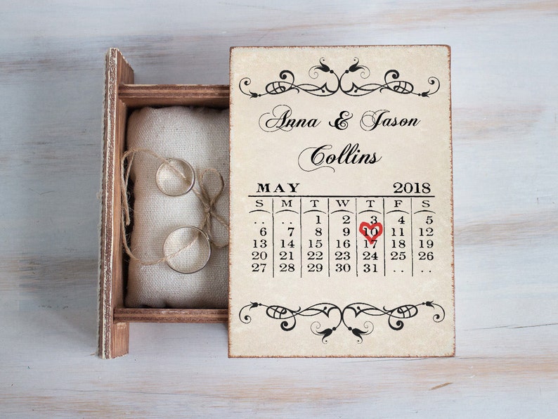 Wedding Ring Box Save the Date Ring Bearer Box Calendar Etsy