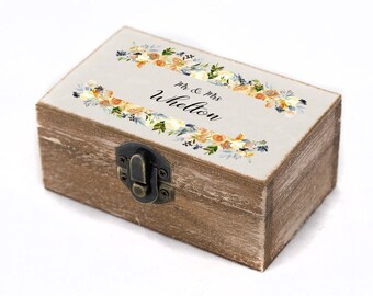 Floral Wedding Ring Box, Ring bearer box, Rustic wedding box, Personalized ring box Proposal Wooden Ring Box Engagement ring box Ring holder