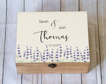 Personalized Wedding Keepsake Box, Wooden Wedding Memory box, Lavender Card Box, Custom Wedding Card Holder, Wedding gift for couple