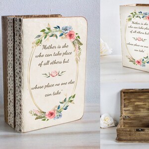 Mother's Day gift box, Gift for Mom, Custom quote Memory box, Wooden keepsake box, Wooden Book Box, Christmas or Birthday gift for Mom image 1