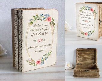 Mother's Day gift box, Gift for Mom, Custom quote Memory box, Wooden keepsake box, Wooden Book Box, Christmas or Birthday gift for Mom