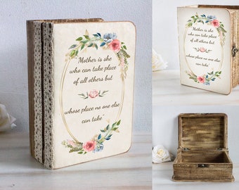 Boîte cadeau fête des mères, cadeau pour maman, citation personnalisée boîte souvenir, boîte souvenir en bois, boîte livre en bois, cadeau de Noël ou d'anniversaire pour maman