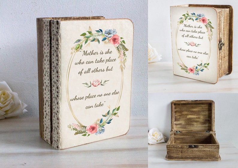 Mother's Day gift box, Gift for Mom, Custom quote Memory box, Wooden keepsake box, Wooden Book Box, Christmas or Birthday gift for Mom image 1