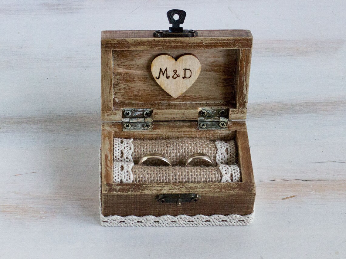 Rustic Wedding Ring Box Key Ring Bearer Box Lace Rustic Etsy