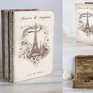 Caja de recuerdos de París, caja de tarjetas personalizada, cofre de madera, caja pequeña para tarjetas de boda, caja de recuerdos, caja de regalos, regalo de aniversario, regalo de Navidad