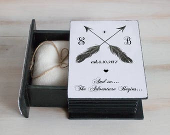 Wedding Ring Box Arrows Wedding Box Personalized Ring Bearer Box Black & White ring box Custom Ring Box Pillow Engagement Box Wedding Holder