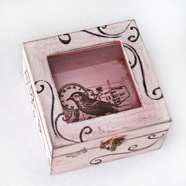 Ring Bearer Box Wedding ring box Wooden Pink Box Jewelry box distressed box Memory box Jewelry Organizer Jewelry Storage Jewelry Holder