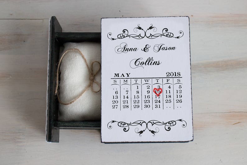 Wedding Ring Box Save the Date Ring Bearer Box Calendar Etsy