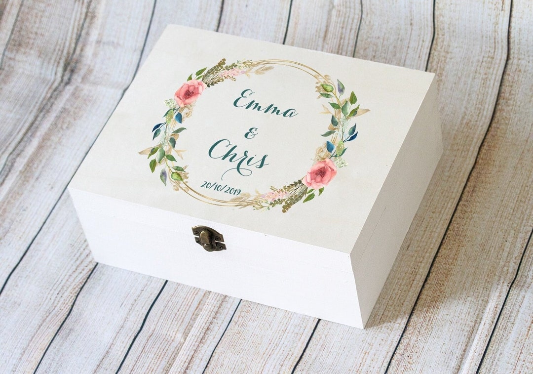 Personalized Floral Wedding Card Box: Wooden Keepsake Memory Box - Etsy