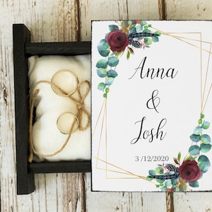 Wedding ring box, Personalized wedding box with floral wreath, Wedding box, Ring bearer box, Engagement box, Ring pillow, Ring holder