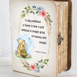 New baby Keepsake Memory box, Winnie The Pooh wooden box, Personalised Baby shower box, Custom quote wooden box, Gift for new baby, Book box