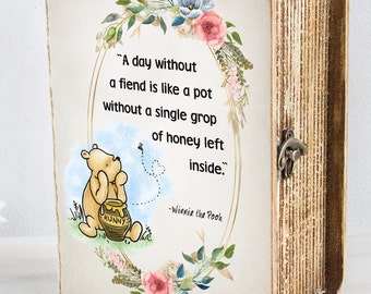 New baby Keepsake Memory box, Winnie The Pooh wooden box, Personalised Baby shower box, Custom quote wooden box, Gift for new baby, Book box