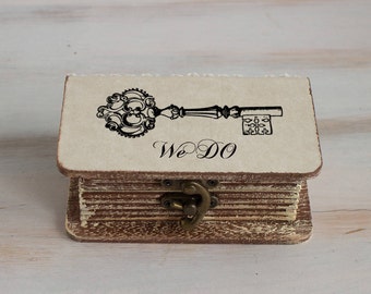 Rustic ring bearer box, Wedding ring box, Key wedding box, We Do Personalized ring box, Engagement box, Ring holder, Jewelry Box Ring pillow