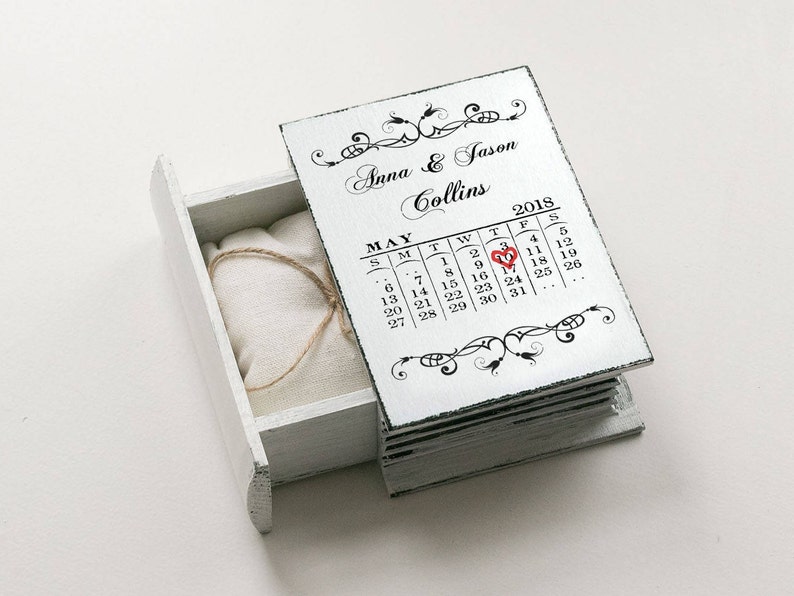 Wedding Ring Box Save the Date Ring Bearer Box Calendar Etsy