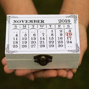 White Wedding Box, Personalized Ring Bearer Box, Calendar Wedding Ring Box, Save the Date ring box, Wedding Ring Holder, Custom proposal box