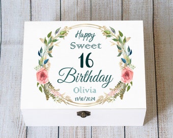 Happy sweet 16th Birthday Keepsake Box, Personalised Memory Box, Custom Birthday box, Wooden Keepsake Box, Birthday gift, Card box